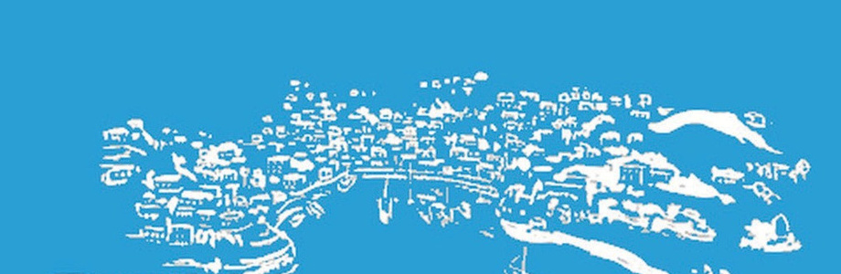 White line illustration of Hydra harbour
