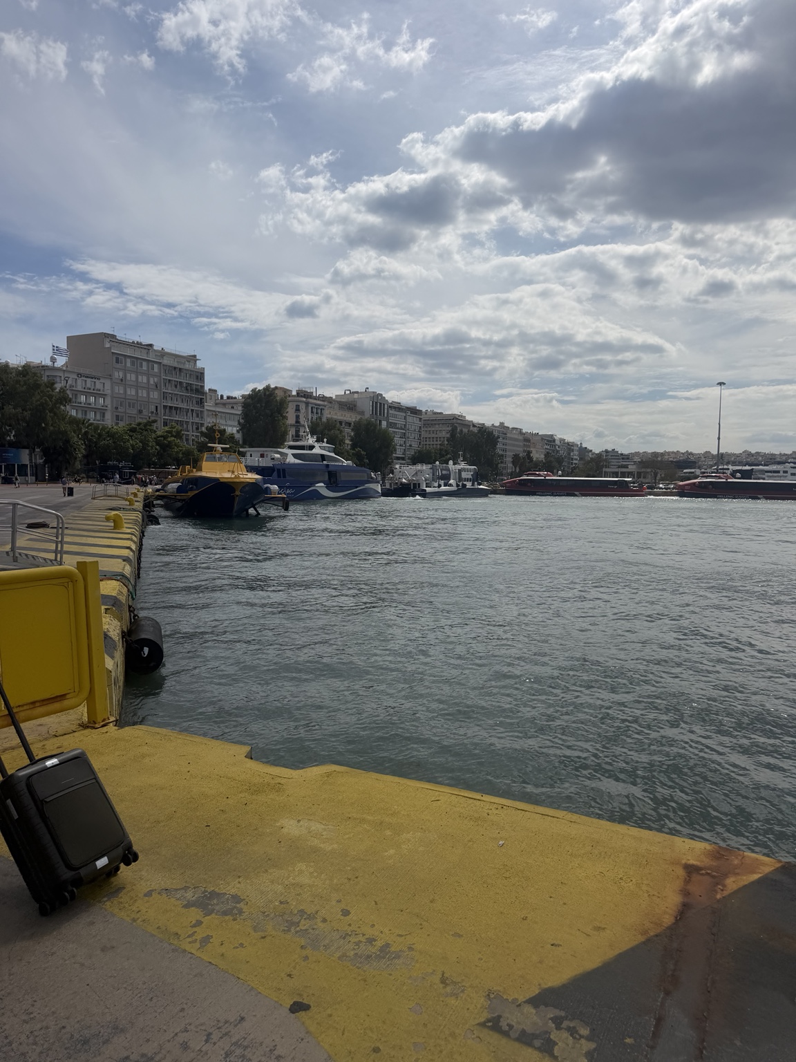 Ferries moored along the Piraeus waterfront
